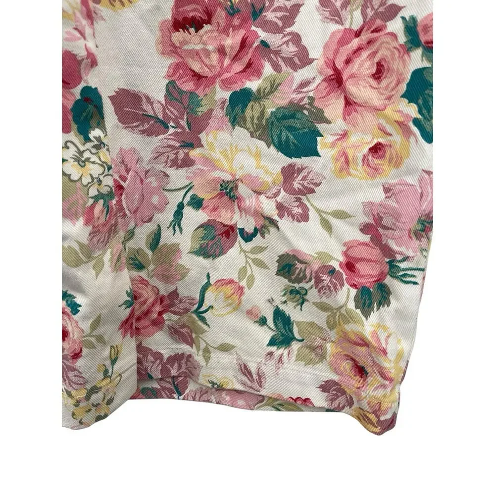 NWT Vintage Abercrombie & Fitch Floral Denim Skirt Pink Roses Size 6 26” Waist